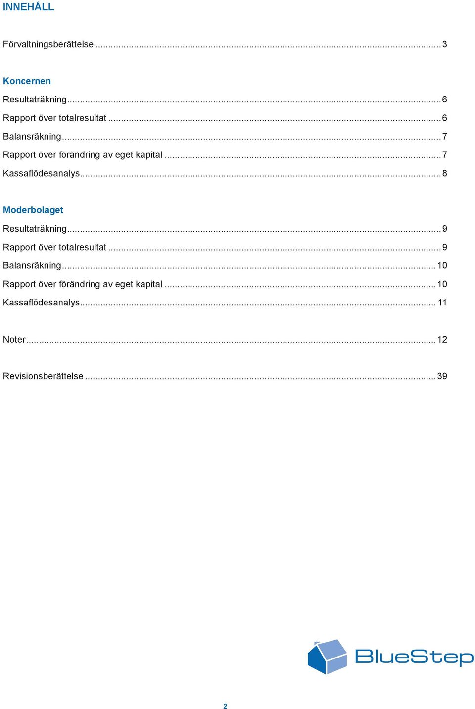 Resultaträkning 9 Rapport över totalresultat 9 Balansräkning 10 Rapport över