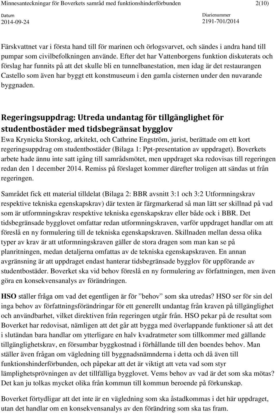 Efter det har Vattenborgens funktion diskuterats och förslag har funnits på att det skulle bli en tunnelbanestation, men idag är det restaurangen Castello som även har byggt ett konstmuseum i den