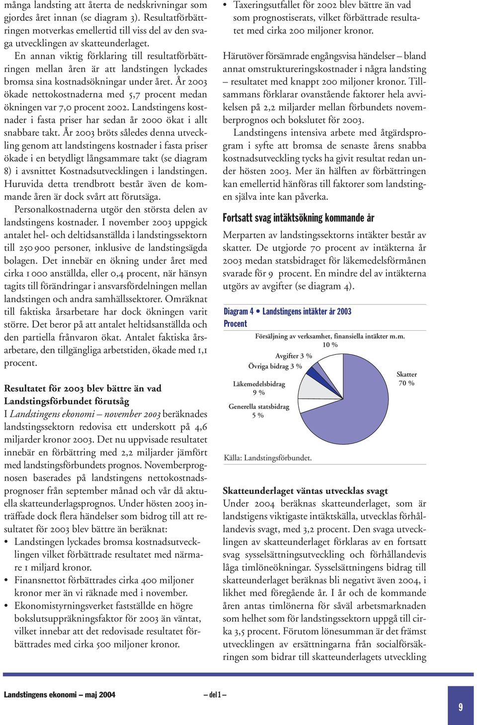 År 2003 ökade nettokostnaderna med 5,7 procent medan ökningen var 7,0 procent 2002. Landstingens kostnader i fasta priser har sedan år 2000 ökat i allt snabbare takt.