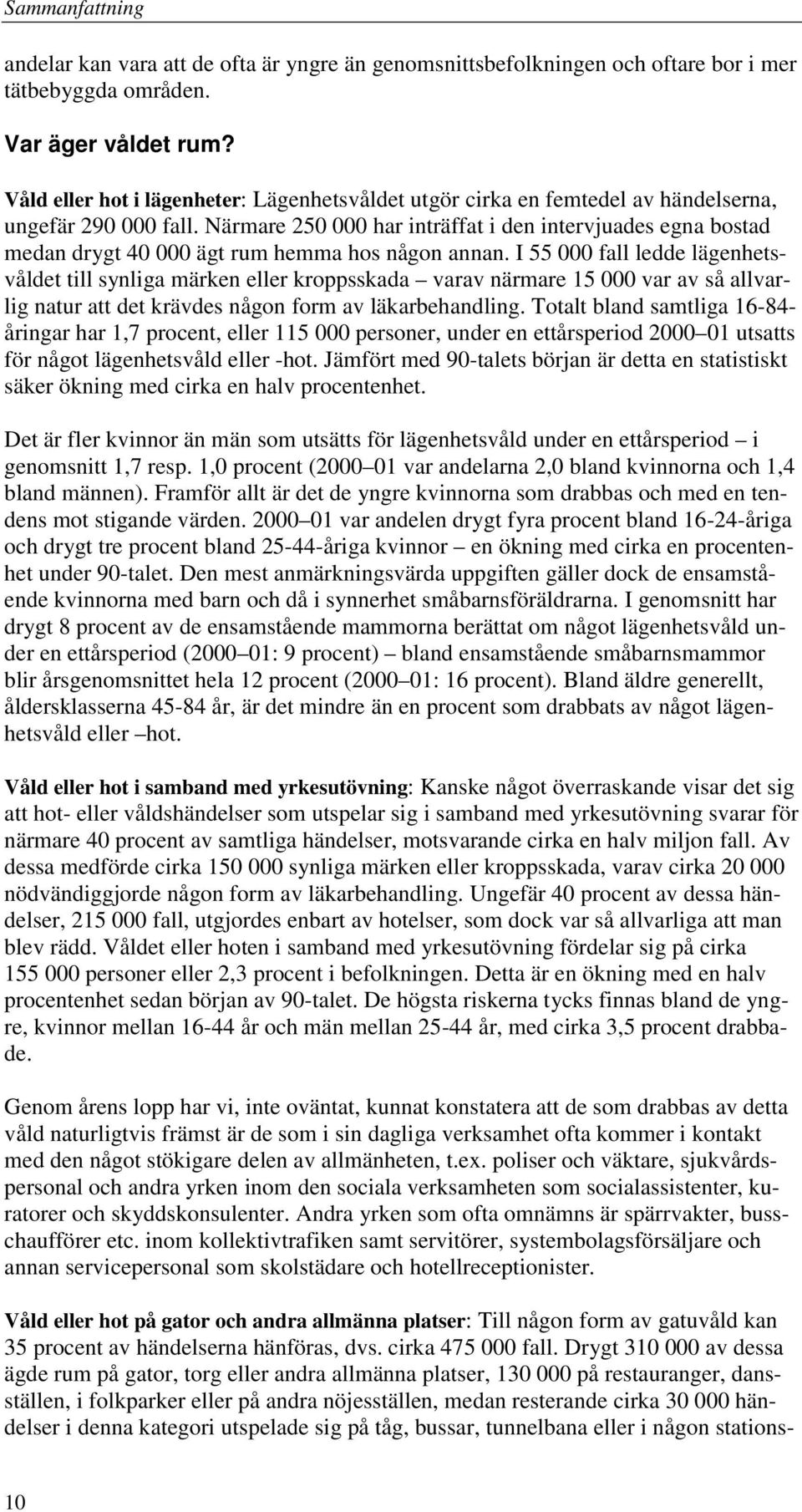 Närmare 250 000 har inträffat i den intervjuades egna bostad medan drygt 40 000 ägt rum hemma hos någon annan.