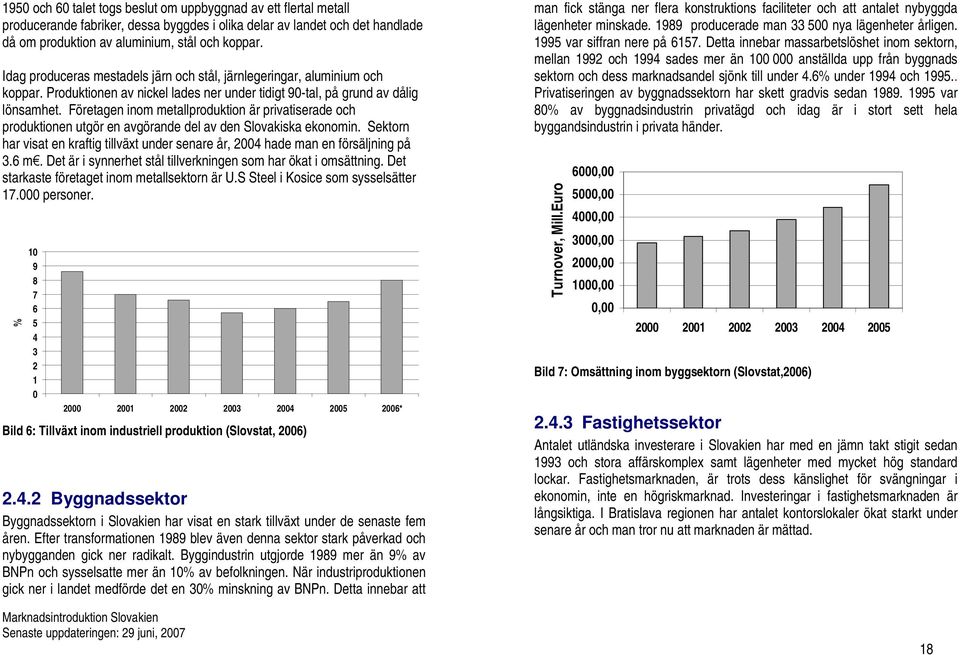 Företagen inom metallproduktion är privatiserade och produktionen utgör en avgörande del av den Slovakiska ekonomin.