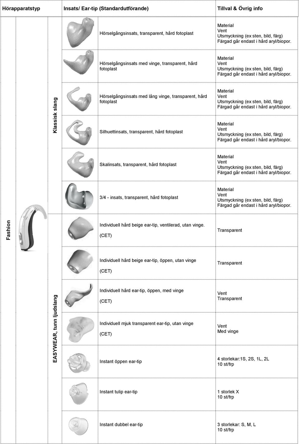 utan. Individuell hård beige ear-tip, öppen, utan, tunn ljudslang Individuell hård ear-tip, öppen, med Individuell mjuk transparent