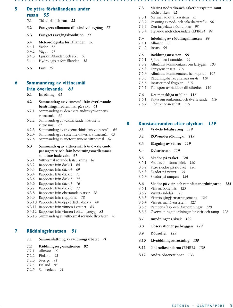 besättningsmedlemmar på vakt 61 621 Sammandrag av den extra andrestyrmannens vittnesmål 61 622 Sammandrag av vakthavande matrosens vittnesmål 62 623 Sammandrag av tredjemaskinistens vittnesmål 64 624