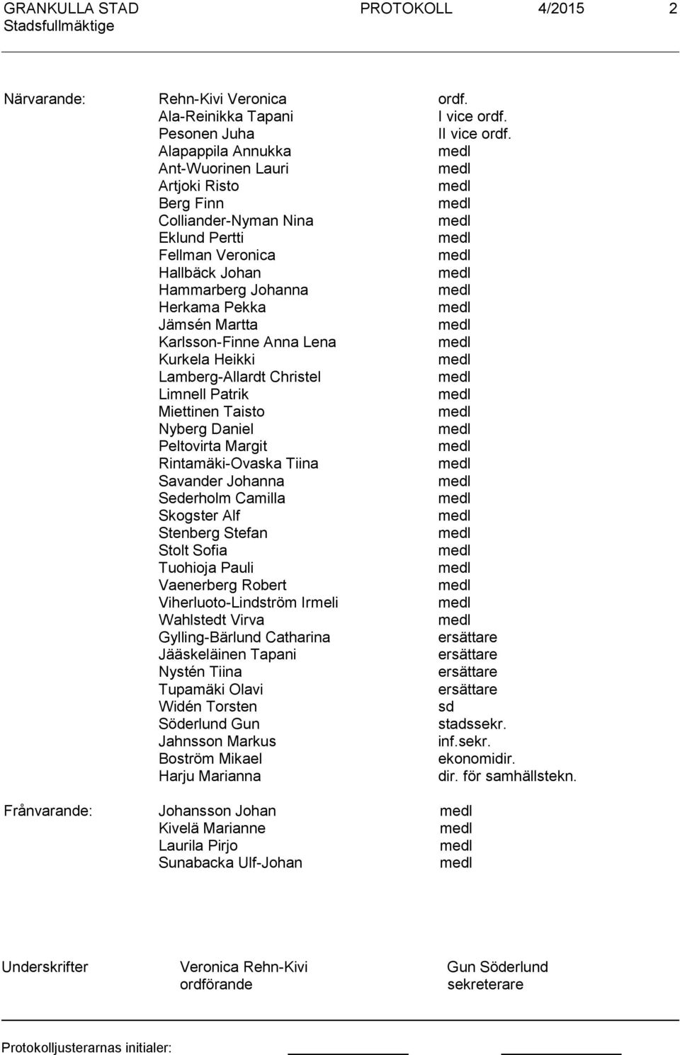 Lena Kurkela Heikki Lamberg-Allardt Christel Limnell Patrik Miettinen Taisto Nyberg Daniel Peltovirta Margit Rintamäki-Ovaska Tiina Savander Johanna Sederholm Camilla Skogster Alf Stenberg Stefan