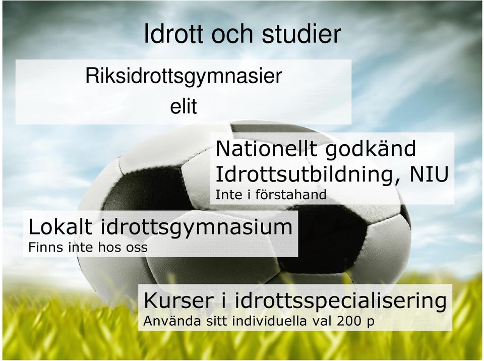 godkänd Idrottsutbildning, NIU Inte i förstahand