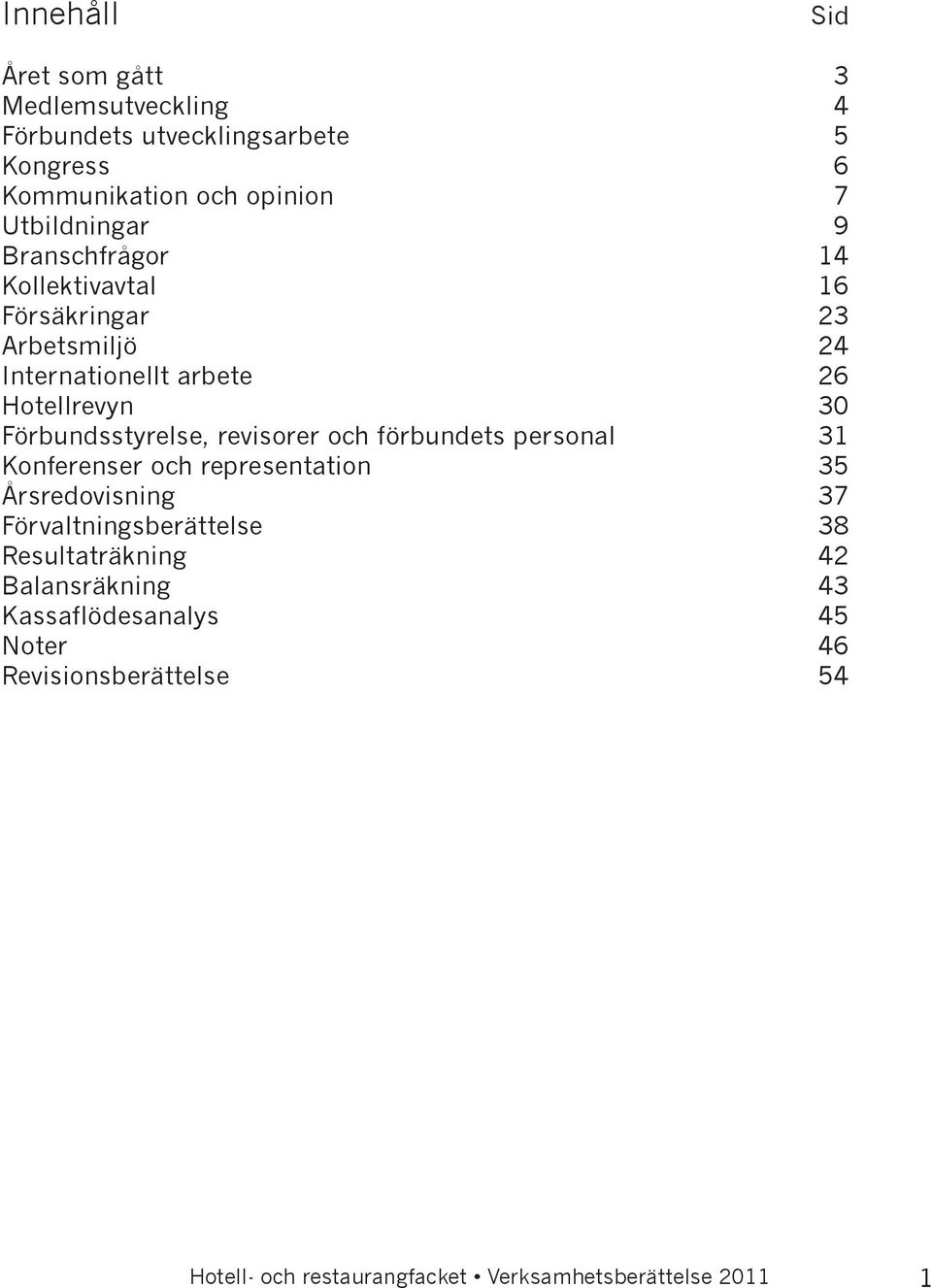 26 Hotellrevyn 30 Förbundsstyrelse, revisorer och förbundets personal 31 Konferenser och representation 35