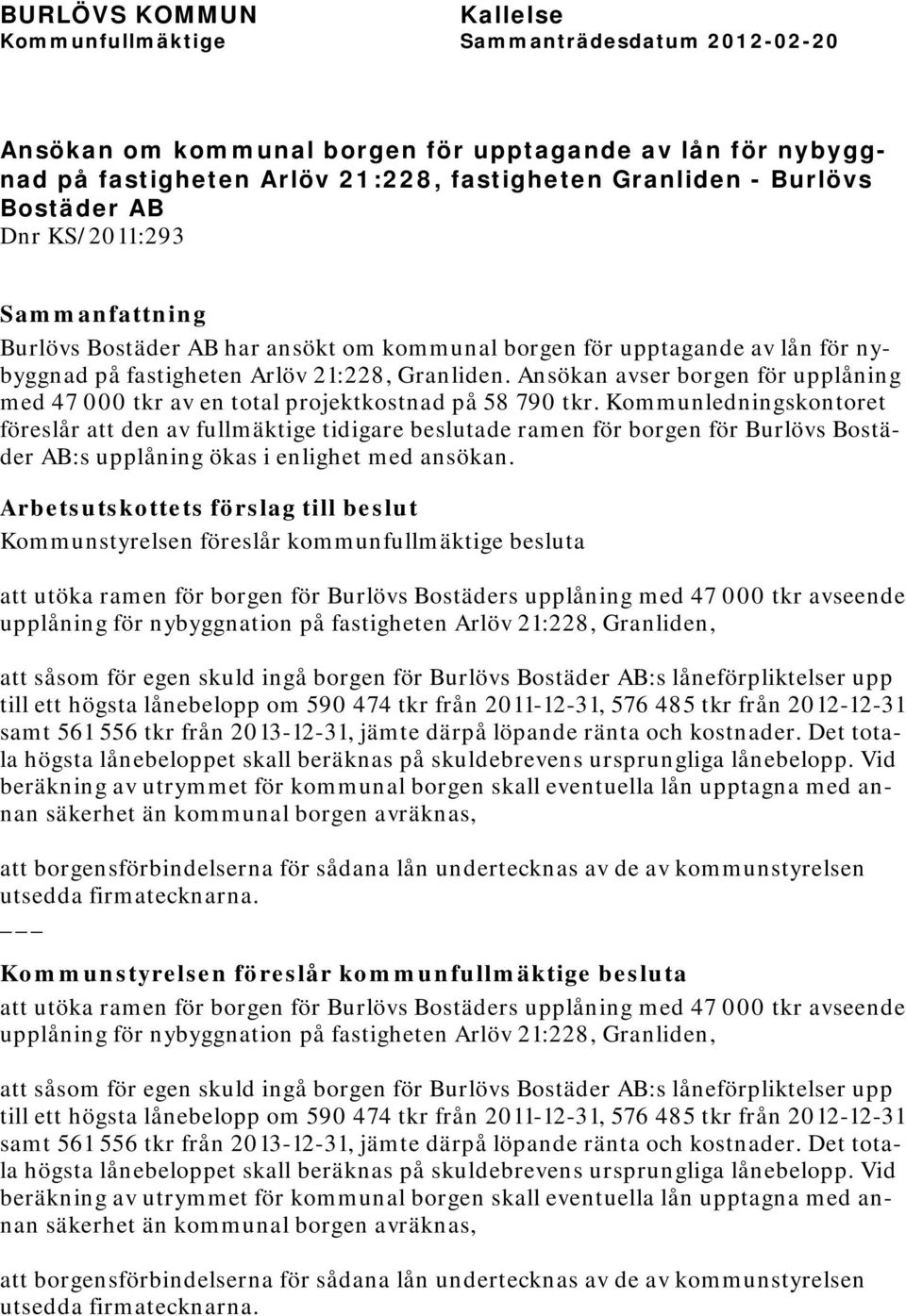 Kommunledningskontoret föreslår att den av fullmäktige tidigare beslutade ramen för borgen för Burlövs Bostäder AB:s upplåning ökas i enlighet med ansökan.