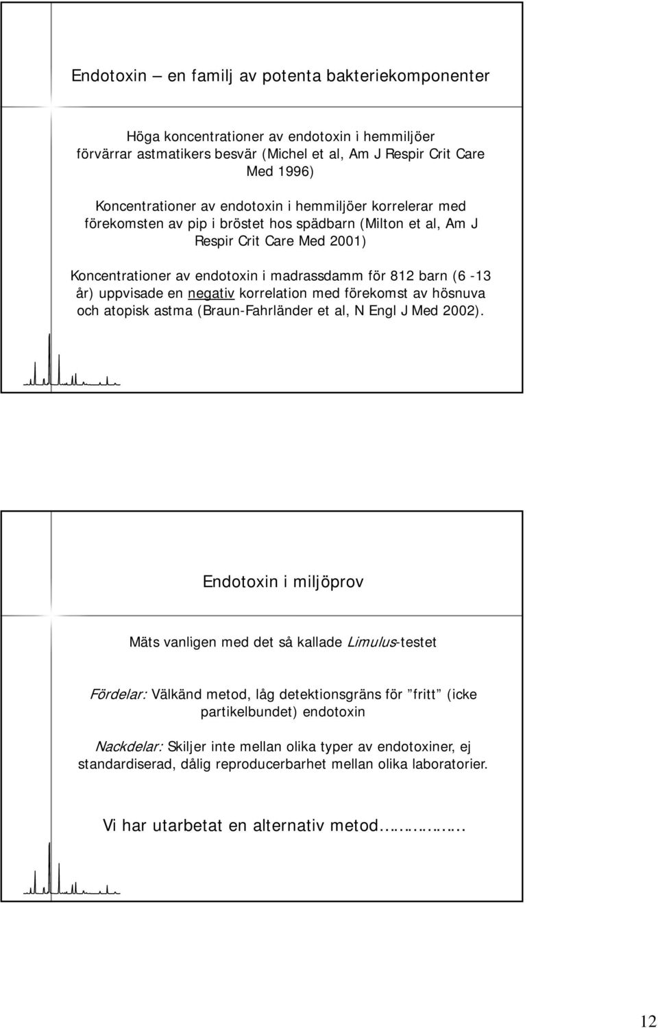 uppvisade en negativ korrelation med förekomst av hösnuva och atopisk astma (Braun-Fahrländer et al, N Engl J Med 2002).