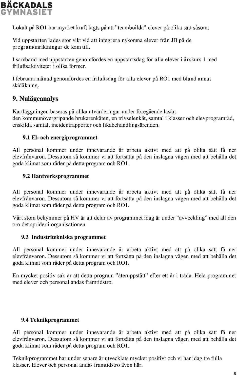 I februari månad genomfördes en friluftsdag för alla elever på RO1 med bland annat skidåkning. 9.