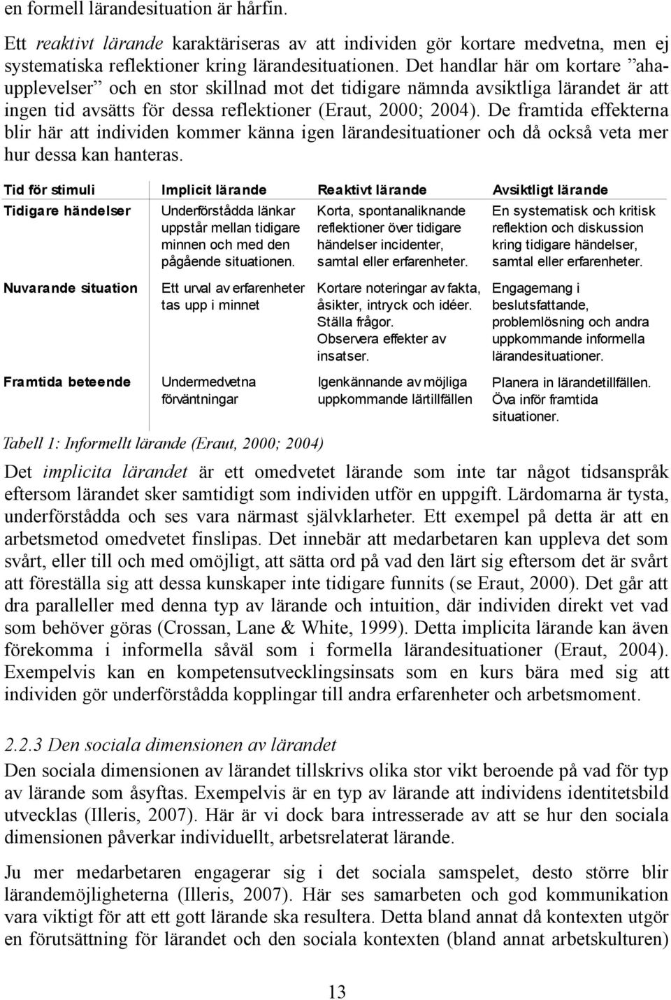 De framtida effekterna blir här att individen kommer känna igen lärandesituationer och då också veta mer hur dessa kan hanteras.