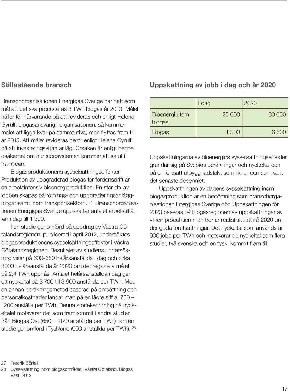 Att målet revideras beror enligt Helena Gyrulf på att investeringsviljan är låg. Orsaken är enligt henne osäkerhet om hur stödsystemen kommer att se ut i framtiden.