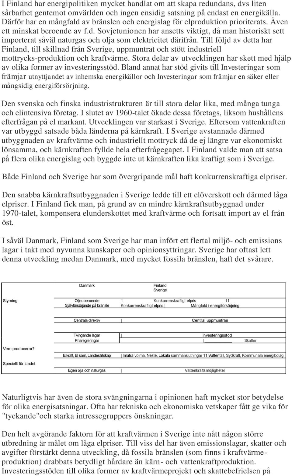 Till följd av detta har Finland, till skillnad från Sverige, uppmuntrat och stött industriell mottrycks-produktion och kraftvärme.