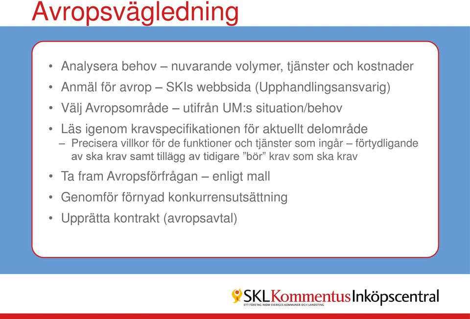 delområde Precisera villkor för de funktioner och tjänster som ingår förtydligande av ska krav samt tillägg av