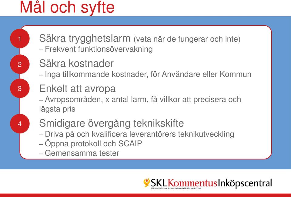 Enkelt att avropa Avropsområden, x antal larm, få villkor att precisera och lägsta pris Smidigare