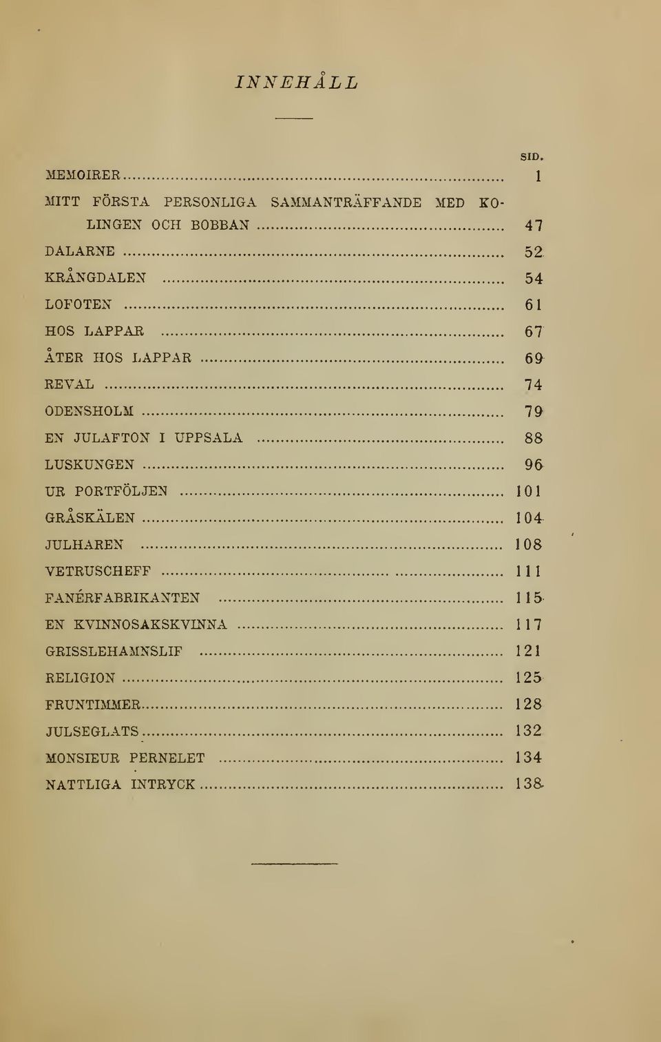 LUSKUNGEN 96 UR PORTFÖLJEN 101 GRÅSKÄLEN 104 JULHAREN loa VETRUSCHEFF 1 1 1 FANÉRFABRIKANTEN 115 EN