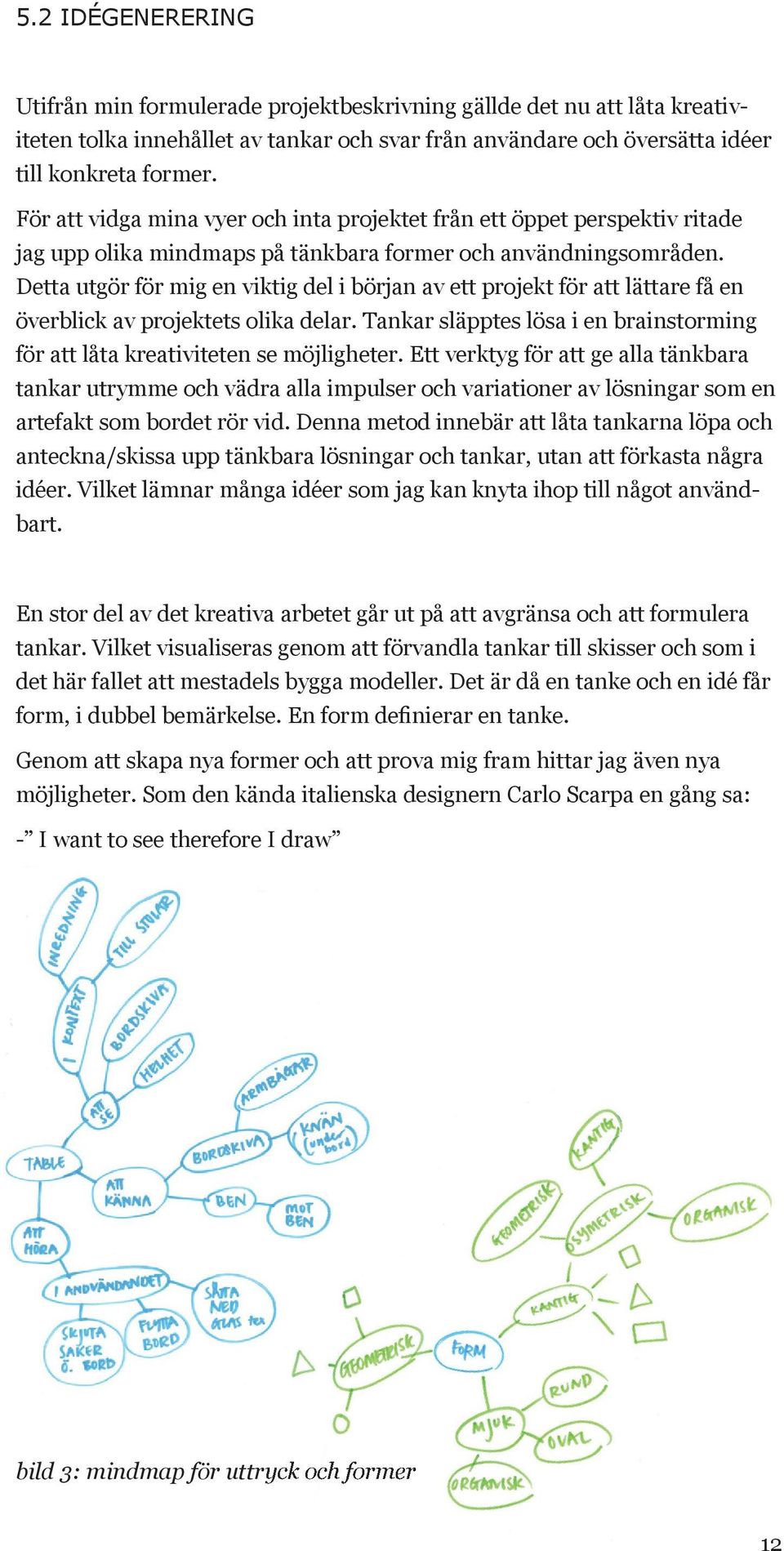 Detta utgör för mig en viktig del i början av ett projekt för att lättare få en överblick av projektets olika delar. Tankar släpptes lösa i en brainstorming för att låta kreativiteten se möjligheter.