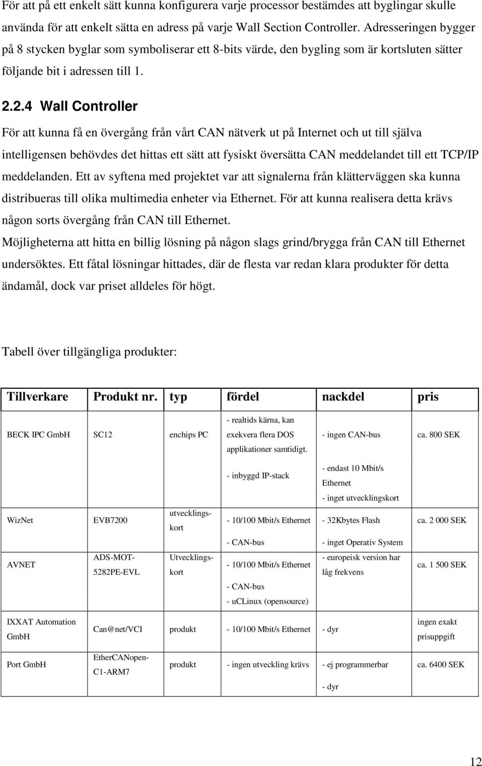 2.4 Wall Controller För att kunna få en övergång från vårt CAN nätverk ut på Internet och ut till själva intelligensen behövdes det hittas ett sätt att fysiskt översätta CAN meddelandet till ett