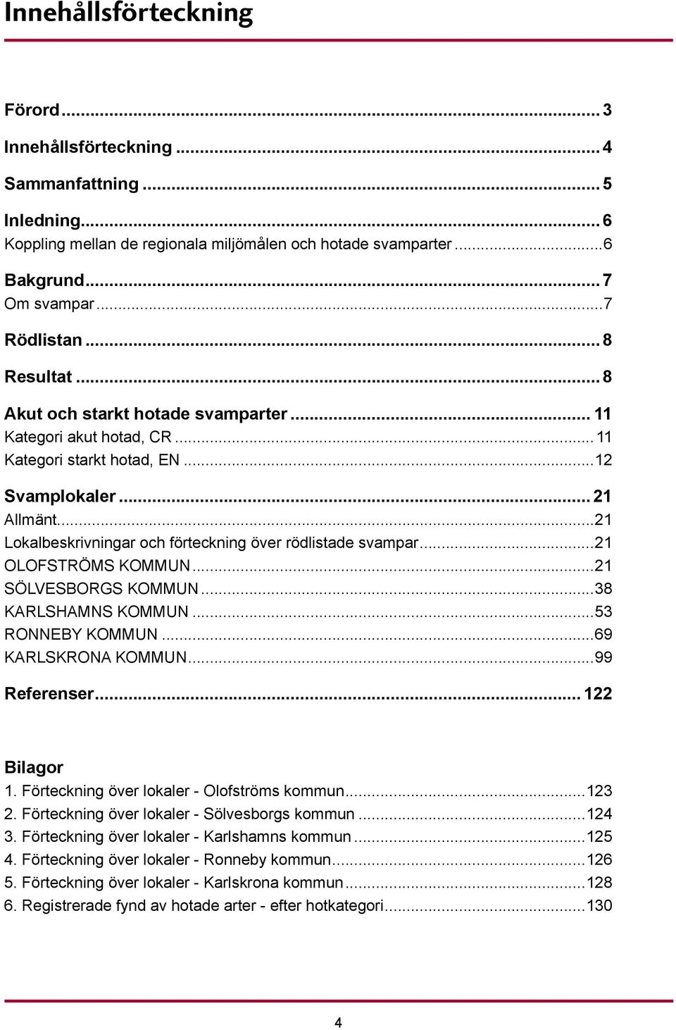 ..21 Lokalbeskrivningar och förteckning över rödlistade svampar...21 OLOFSTRÖMS KOMMUN...21 SÖLVESBORGS KOMMUN...38 KARLSHAMNS KOMMUN...53 RONNEBY KOMMUN...69 KARLSKRONA KOMMUN...99 Referenser.