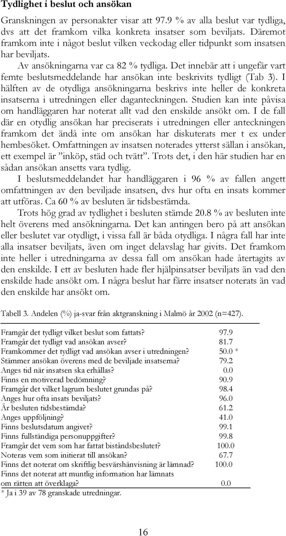 Det innebär att i ungefär vart femte beslutsmeddelande har ansökan inte beskrivits tydligt (Tab 3).