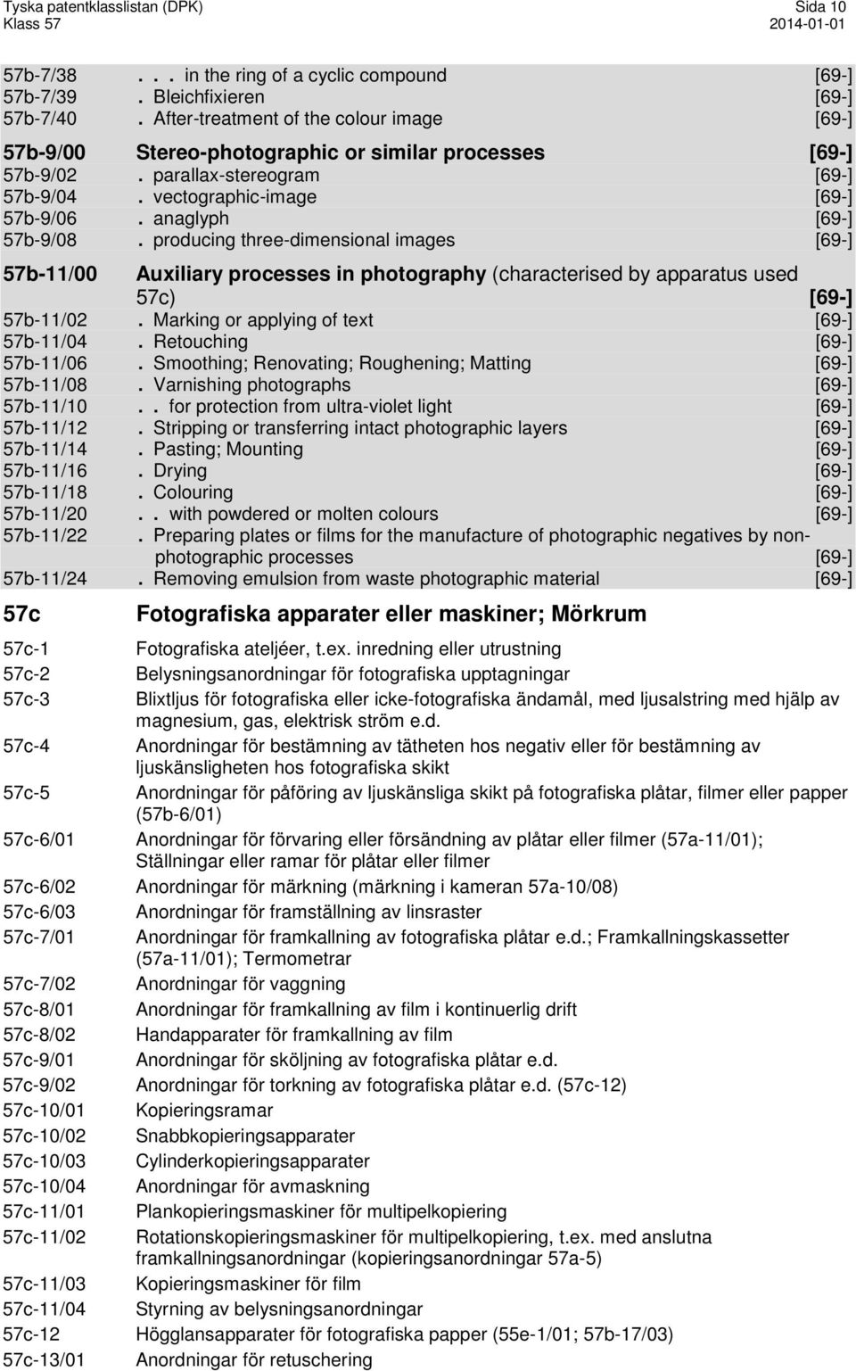 anaglyph [69-] 57b-9/08. producing three-dimensional images [69-] 57b-11/00 Auxiliary processes in photography (characterised by apparatus used 57c) [69-] 57b-11/02.