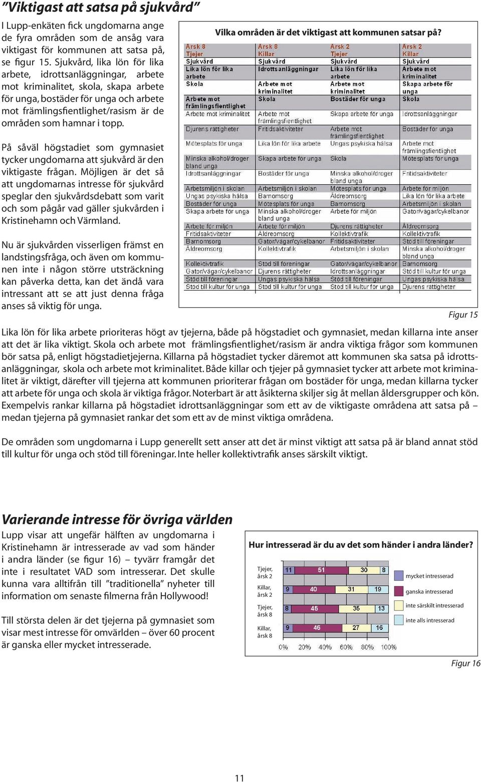 topp. Vilka områden är det viktigast att kommunen satsar på? På såväl högstadiet som gymnasiet tycker ungdomarna att sjukvård är den viktigaste frågan.