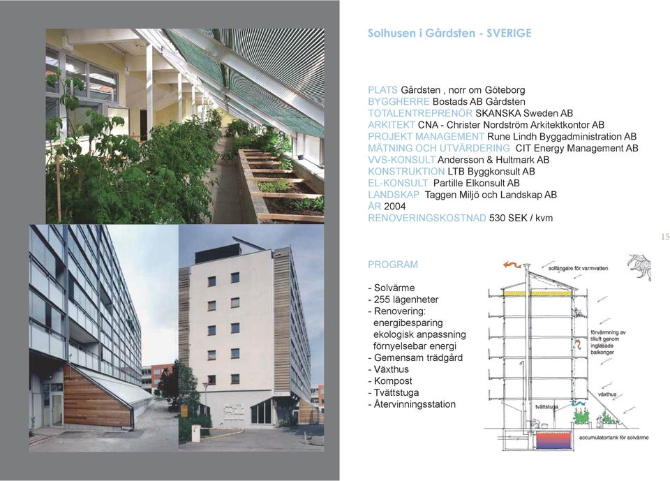 KONSTRUKTION LTB Byggkonsult AB EL-KONSULT Partille Elkonsult AB LANDSKAP Taggen Miljö och Landskap AB ÅR 2004 RENOVERINGSKOSTNAD 530 SEK / kvm 15 PROGRAM -