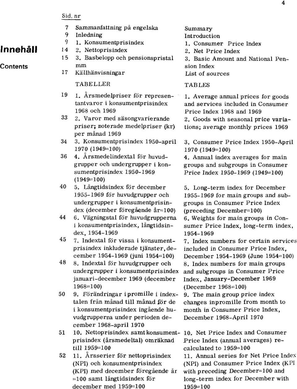 Konsumentprisindex 1950 - april 1970 (1949 = 100) 36 4. Årsmedelindextal för huvudgrupper och undergrupper i konsumentprisindex 1950-1969 (1949 = 100) 40 5.