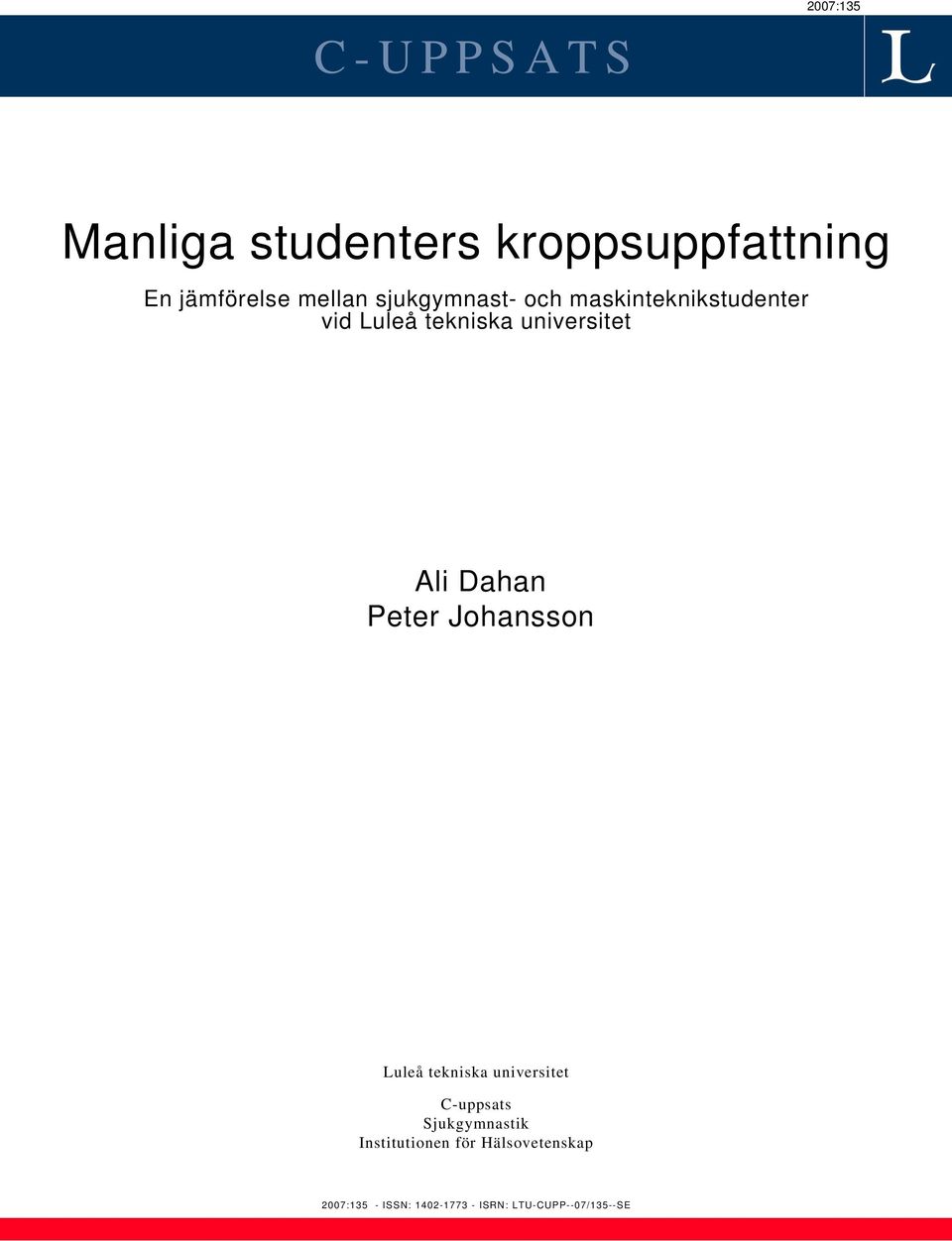 Dahan Peter Johansson Luleå tekniska universitet C-uppsats Sjukgymnastik