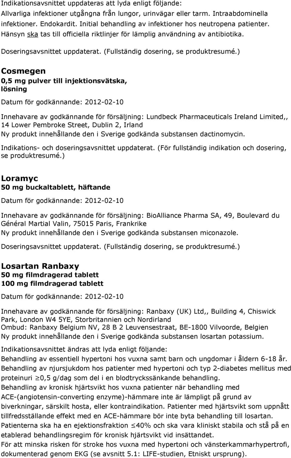 (Fullständig dosering, se produktresumé.