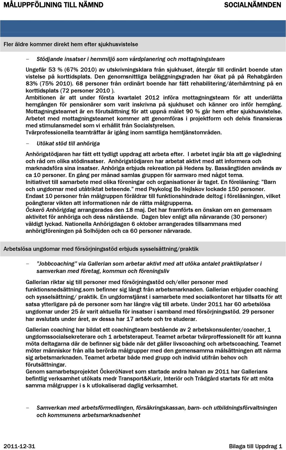 68 personer från ordinärt boende har fått rehabilitering/återhämtning på en korttidsplats (72 personer 2010 ).