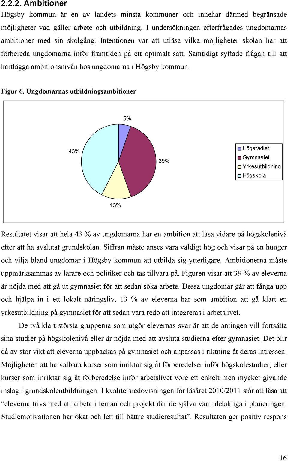 Samtidigt syftade frågan till att kartlägga ambitionsnivån hos ungdomarna i Högsby kommun. Figur 6.