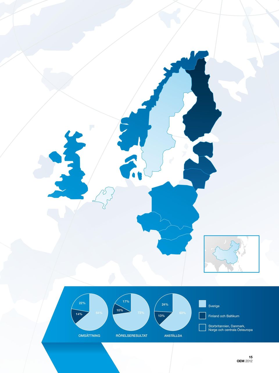 Storbritannien, Danmark, Norge och centrala Östeuropa 24 % 22% 17% 17% 24% 10% 10% 73% 14% 64% 73% 13% 63% RÖRELSERESULTAT Omsättning