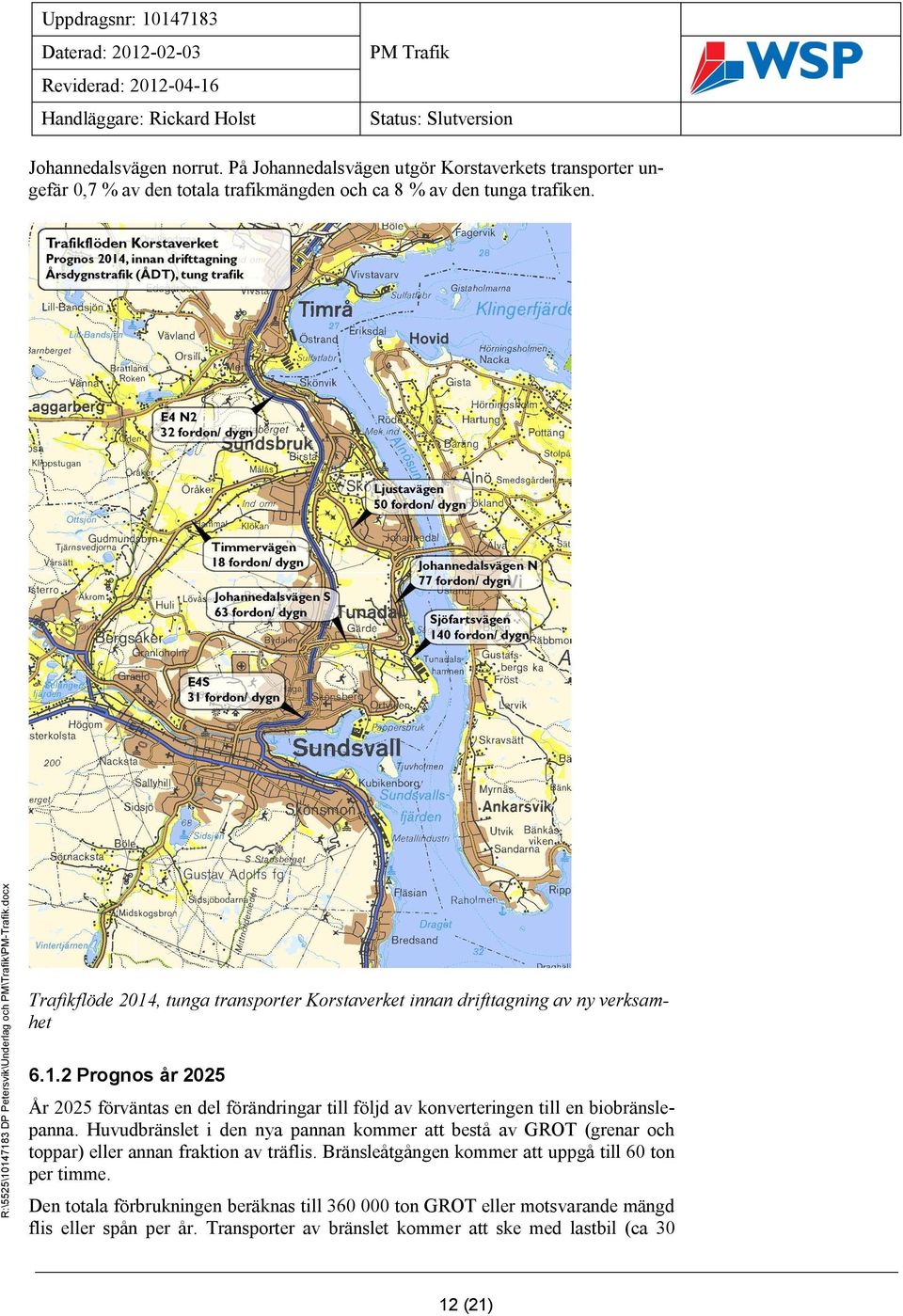 docx Mall: Rapport Advanced 2010.dot ver 1.0 Trafikflöde 2014, tunga transporter Korstaverket innan drifttagning av ny verksamhet 6.1.2 Prognos år 2025 År 2025 förväntas en del förändringar till följd av konverteringen till en biobränslepanna.