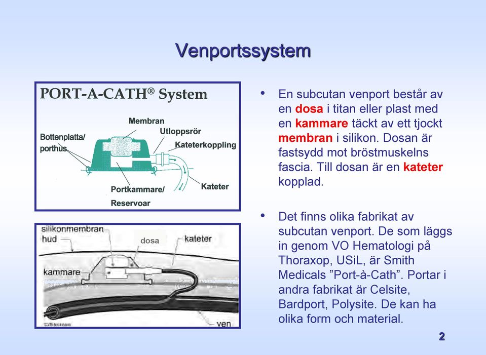 dosa Det finns olika fabrikat av subcutan venport.