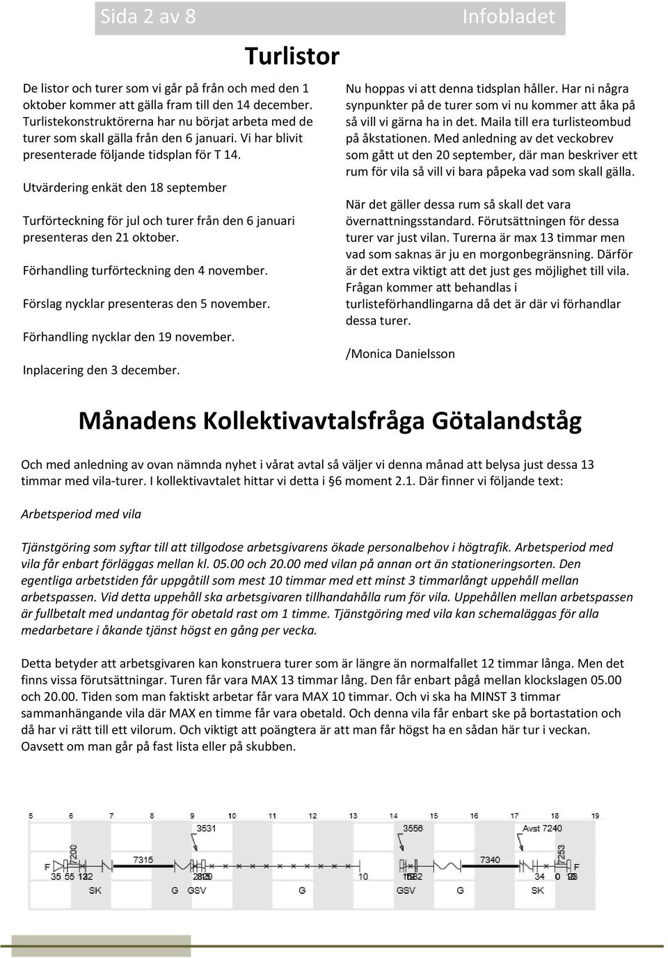 Utvärdering enkät den 18 september Turförteckning för jul och turer från den 6 januari presenteras den 21 oktober. Förhandling turförteckning den 4 november.