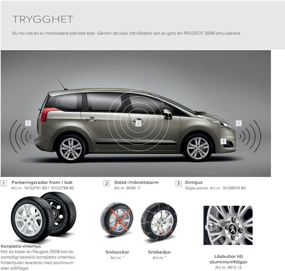 Art.nr. 16108074 80 Kompletta vinterhjul När du köper en Peugeot 3008 kan du samtidigt beställa kompletta vinterhjul.