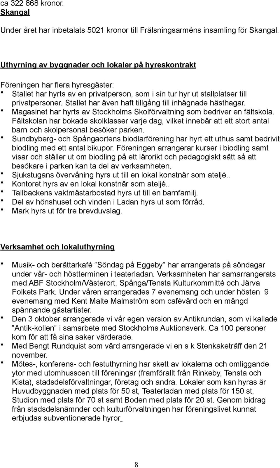 Stallet har även haft tillgång till inhägnade hästhagar. Magasinet har hyrts av Stockholms Skolförvaltning som bedriver en fältskola.