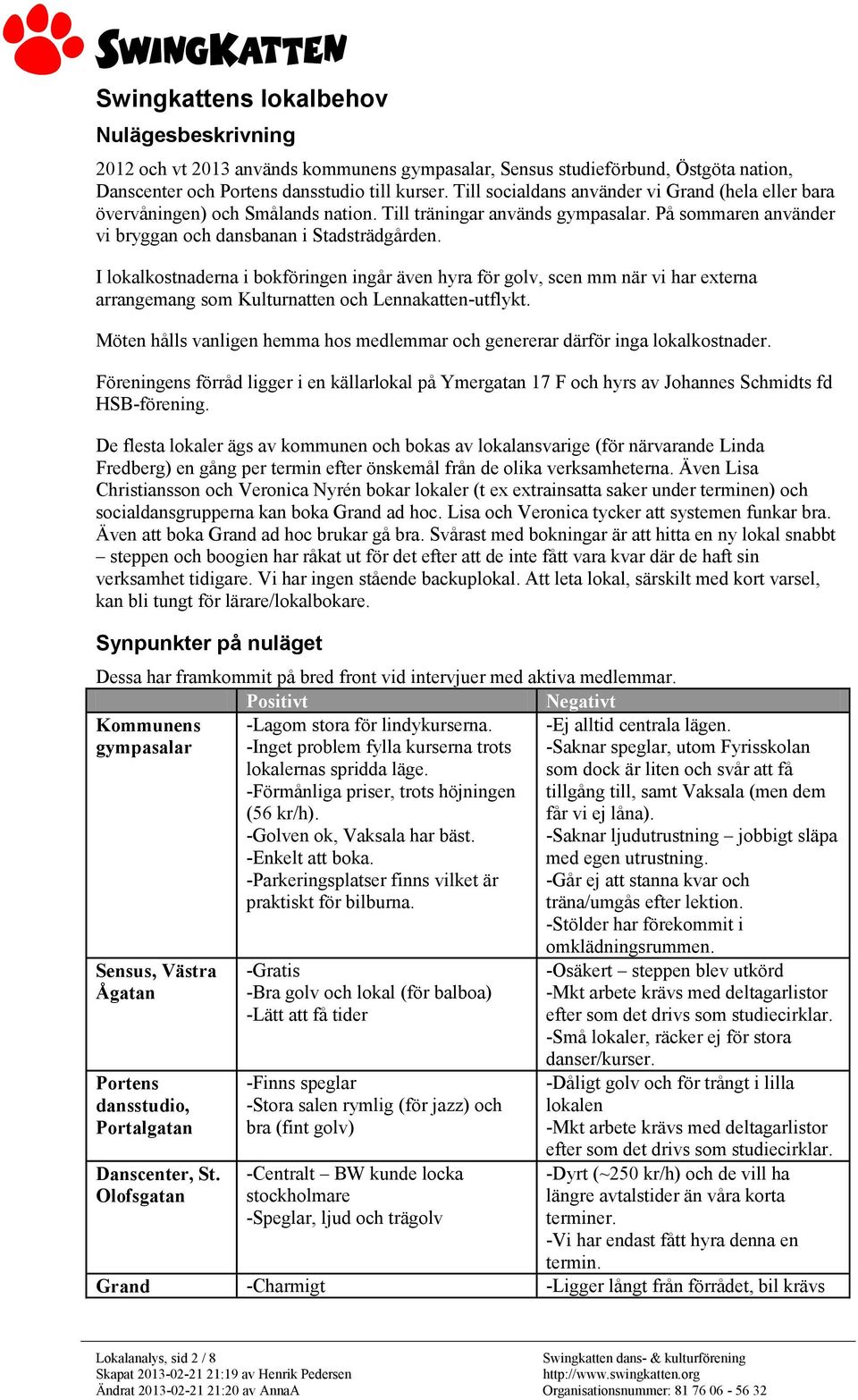 I lokalkostnaderna i bokföringen ingår även hyra för golv, scen mm när vi har externa arrangemang som Kulturnatten och Lennakatten-utflykt.