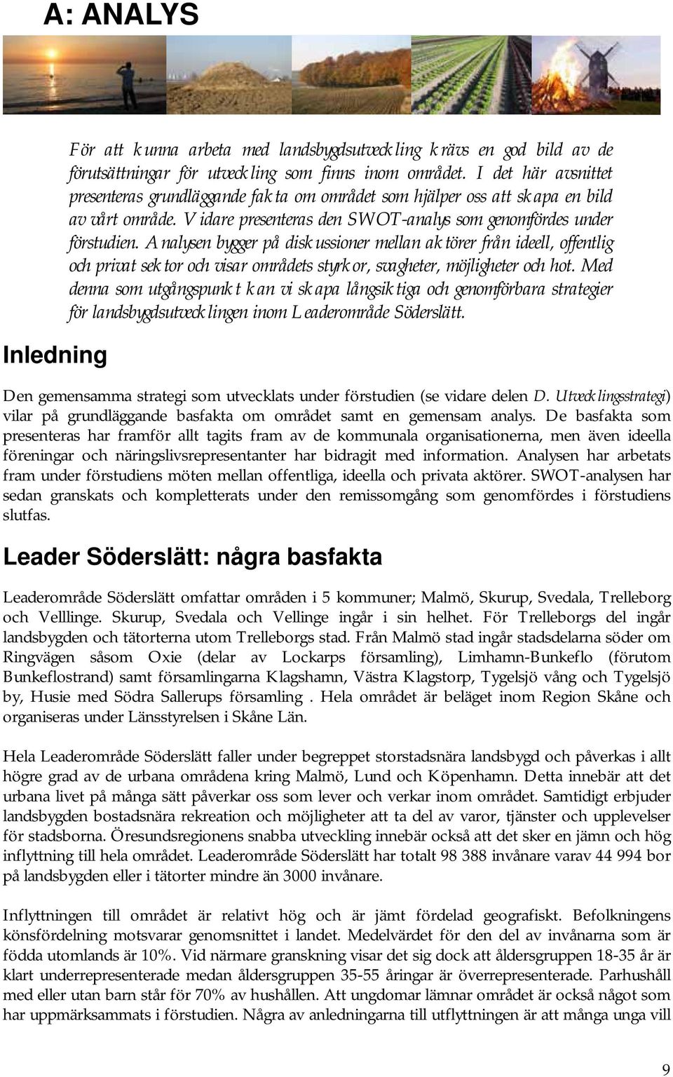 Analysen bygger på diskussioner mellan aktörer från ideell, offentlig och privat sektor och visar områdets styrkor, svagheter, möjligheter och hot.