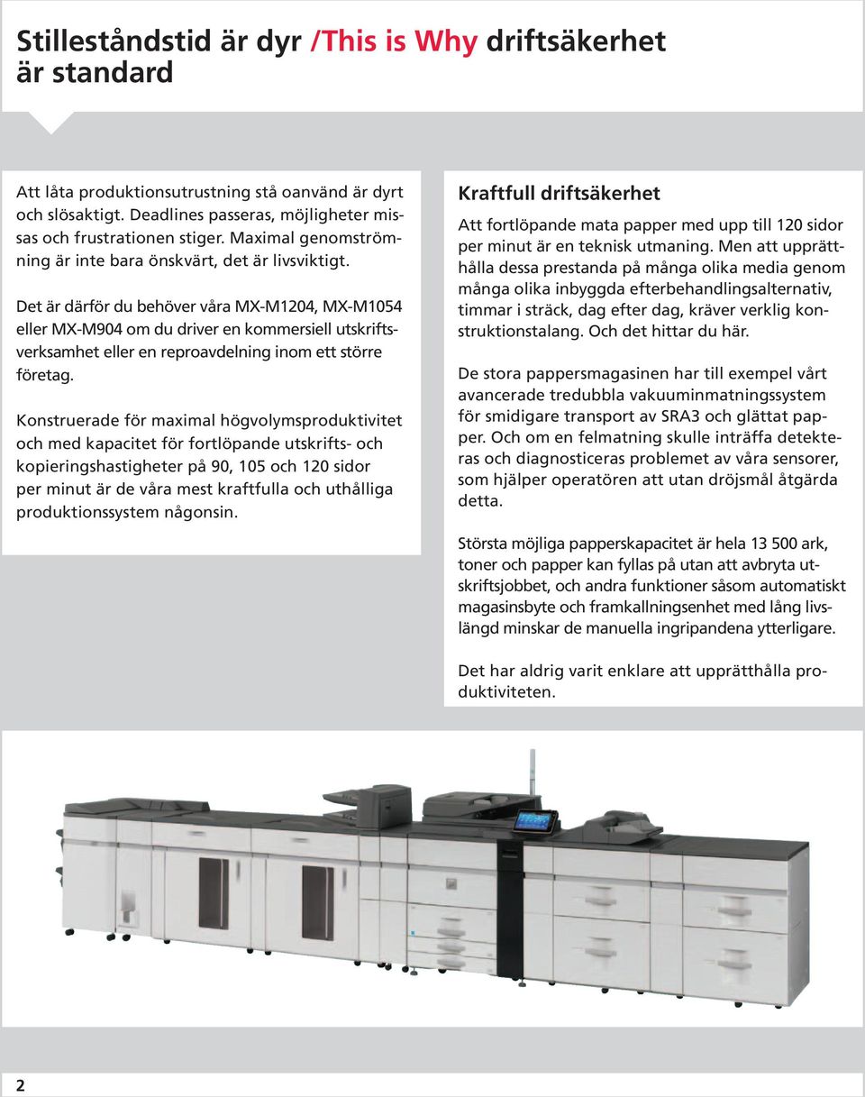 Det är därför du behöver våra MX-M1204, MX-M1054 eller MX-M904 om du driver en kommersiell utskriftsverksamhet eller en reproavdelning inom ett större företag.