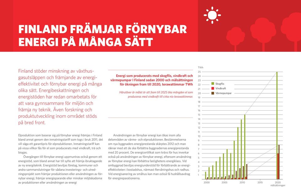 Elproduktion som baserar sig på förnybar energi främjas i Finland bland annat genom den inmatningstariff som togs i bruk 2011, det vill säga ett garantipris för elproduktionen.