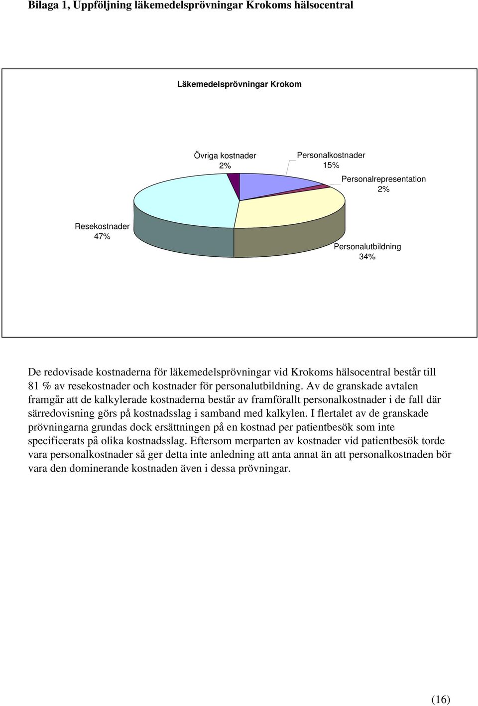 Av de granskade avtalen framgår att de kalkylerade kostnaderna består av framförallt personalkostnader i de fall där särredovisning görs på kostnadsslag i samband med kalkylen.