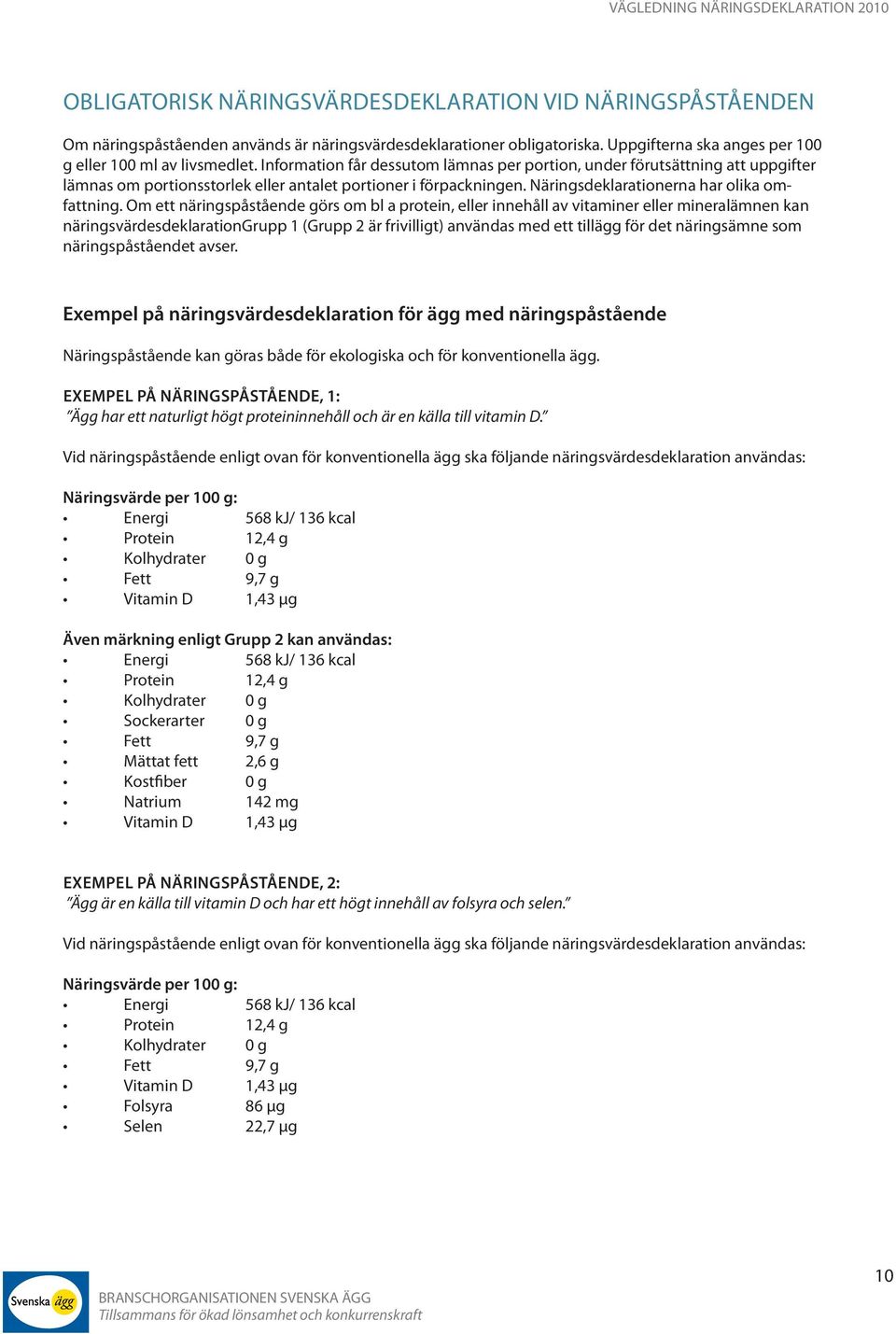 Om ett näringspåstående görs om bl a protein, eller innehåll av vitaminer eller mineralämnen kan näringsvärdesdeklarationgrupp 1 (Grupp 2 är frivilligt) användas med ett tillägg för det näringsämne