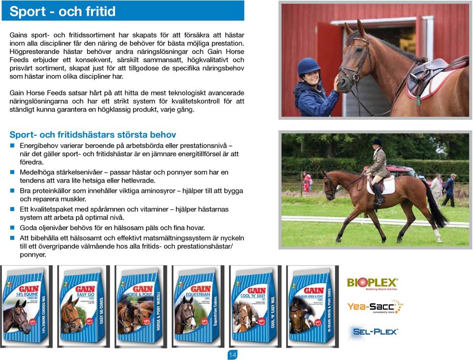 Högpresterande hästar behöver andra näringslösningar och Gain Horse Feeds erbjuder ett konsekvent, särskilt sammansatt, högkvalitativt och prisvärt sortiment, skapat just för att tillgodose de