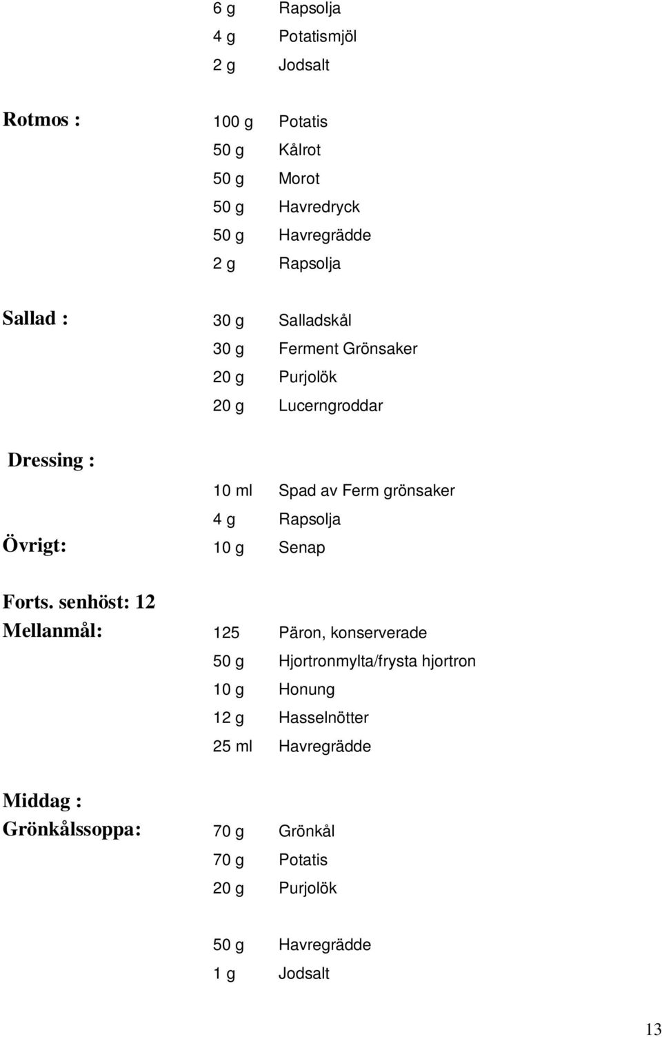 grönsaker Övrigt: 10 g Senap Forts.