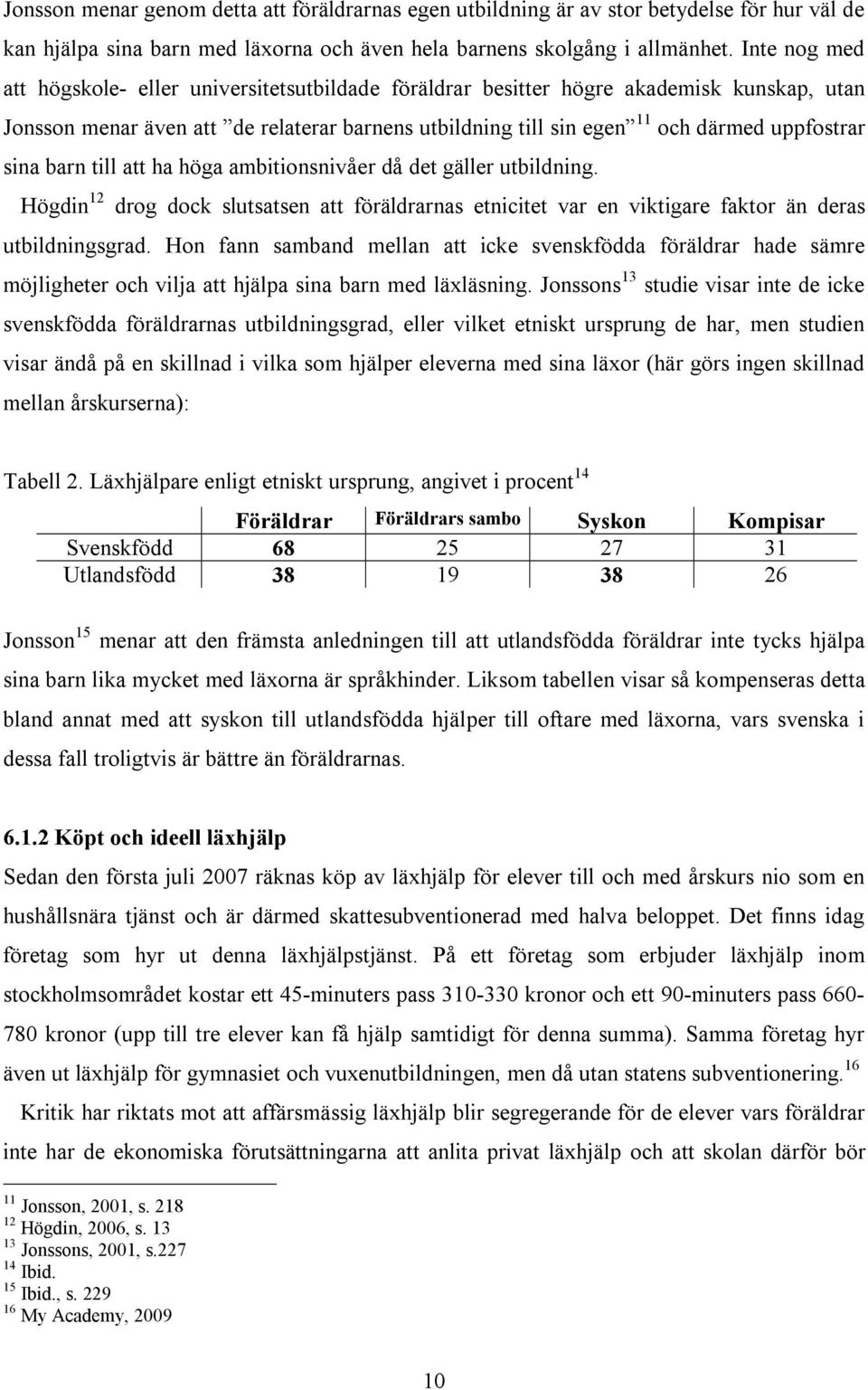 sina barn till att ha höga ambitionsnivåer då det gäller utbildning. Högdin 12 drog dock slutsatsen att föräldrarnas etnicitet var en viktigare faktor än deras utbildningsgrad.