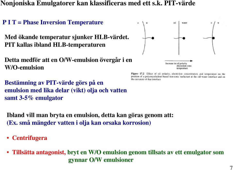 lika delar (vikt) olja och vatten samt 3-5% emulgator Ibland vill man bryta en emulsion, detta kan göras genom att: (Ex.