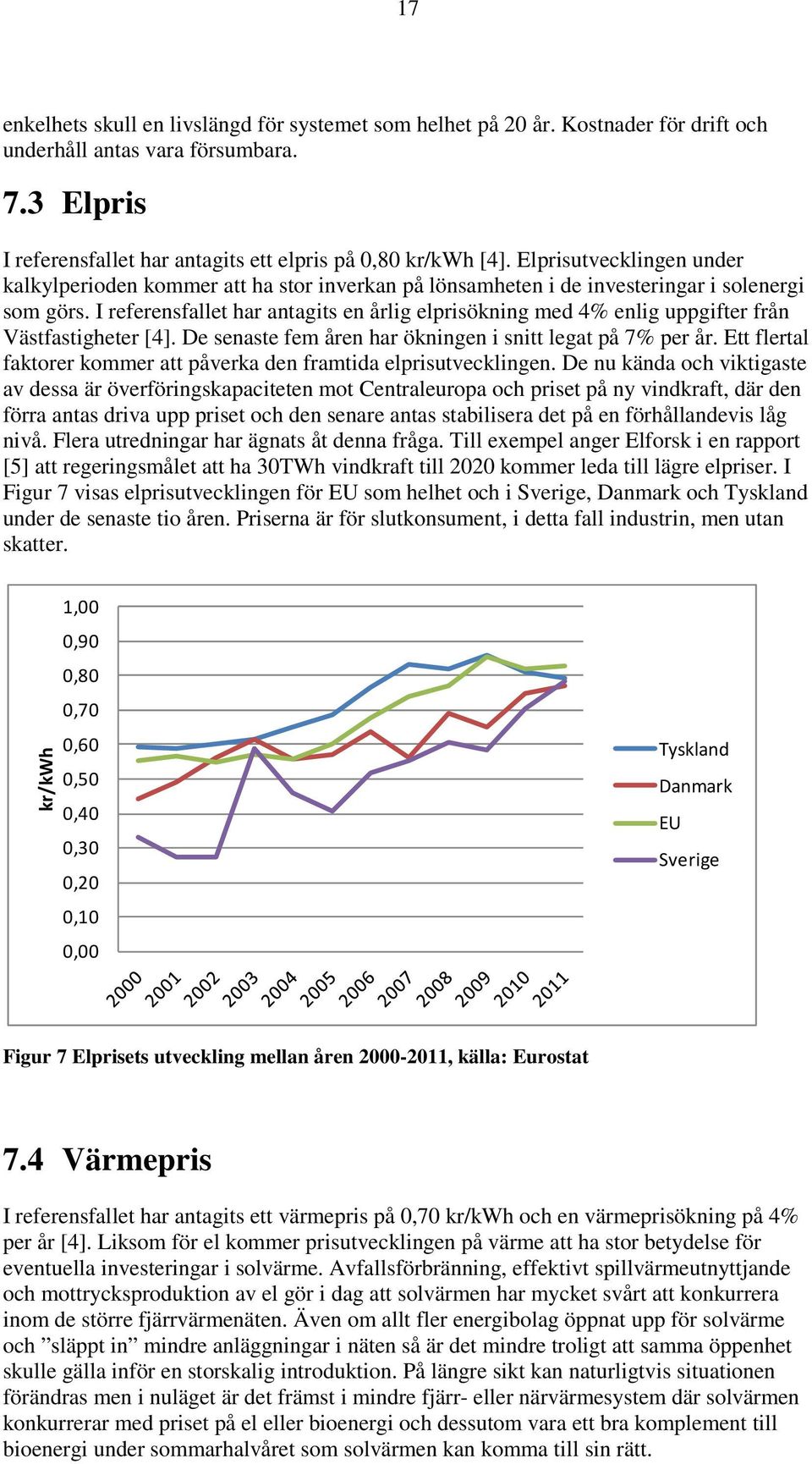 I referensfallet har antagits en årlig elprisökning med 4% enlig uppgifter från Västfastigheter [4]. De senaste fem åren har ökningen i snitt legat på 7% per år.