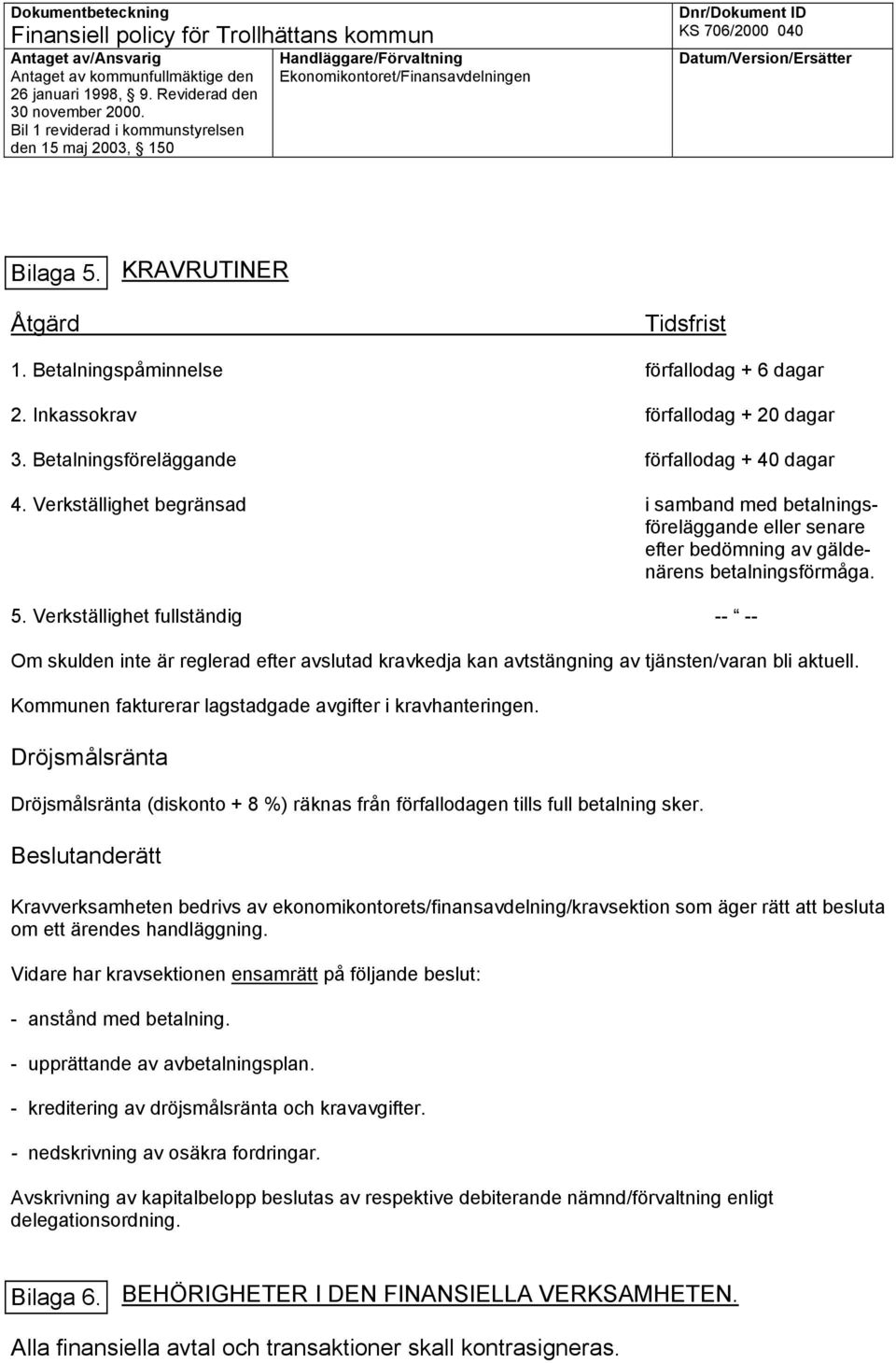 Verkställighet fullständig -- -- Om skulden inte är reglerad efter avslutad kravkedja kan avtstängning av tjänsten/varan bli aktuell. Kommunen fakturerar lagstadgade avgifter i kravhanteringen.