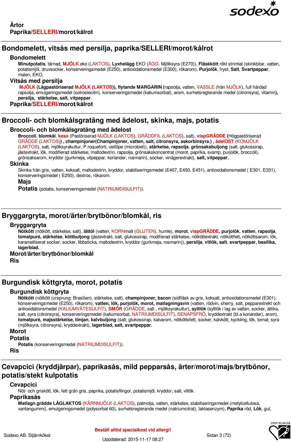 EKO. Vitsås med persilja MJÖLK (Lågpastöriserad MJÖLK (LAKTOS)), flytande MARGARIN (rapsolja, vatten, VASSLE (från MJÖLK), full härdad rapsolja, emulgeringsmedel (solroslecitin), konserveringsmedel